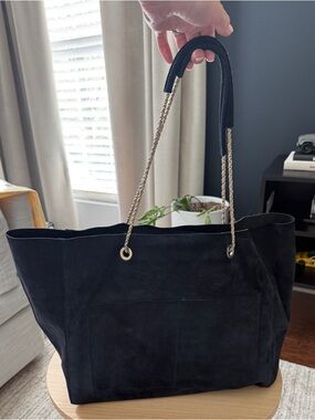 Sézane Gaby Suede Tote | Navy Blue | Gold Chain Strap | Large Bag w/ Dust Bag